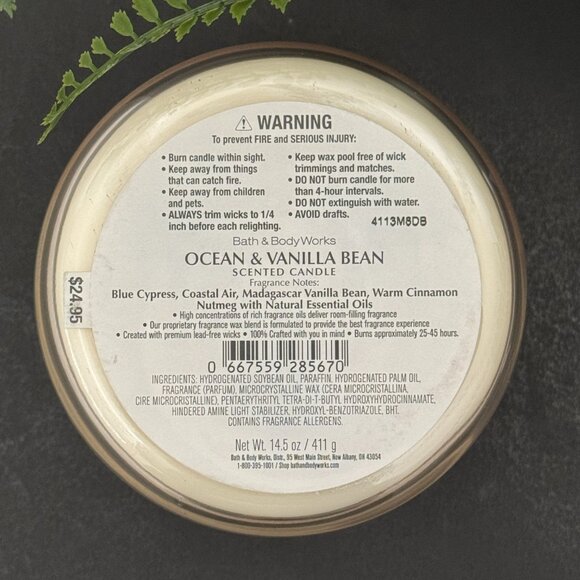 BBW Ocean + Vanilla Bean Bath & Body Works 3 Wick Candle - Picture 10 of 10